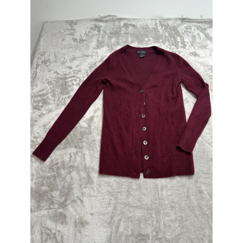 C by Bloomingdales Cashmere Sweater Women's Size Small Burgundy Button Up EUC